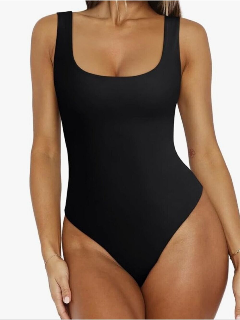 REORIA BlackWomen’s  Sleeveless Square Neck Double Lined Bodysuit NWT SIze M